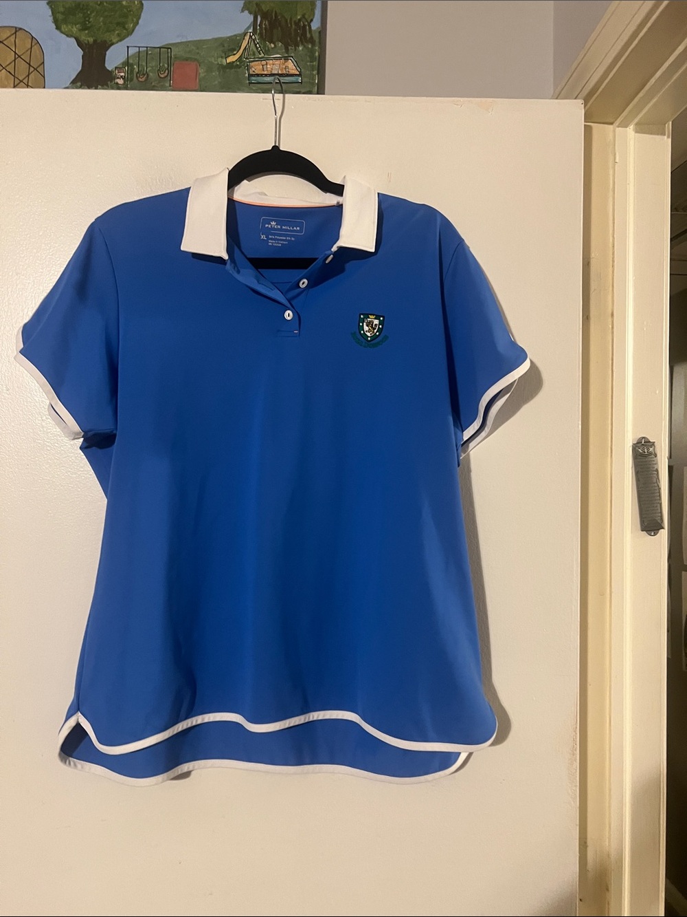 Peter Millar blue w/white polo collar shirt